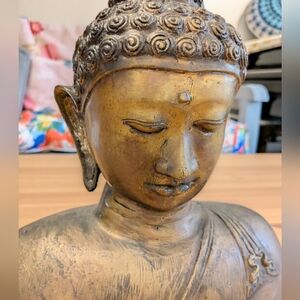 Vintage Heavy Metal Bodhisattva Buddha Head – Serene Altar Shrine Decor